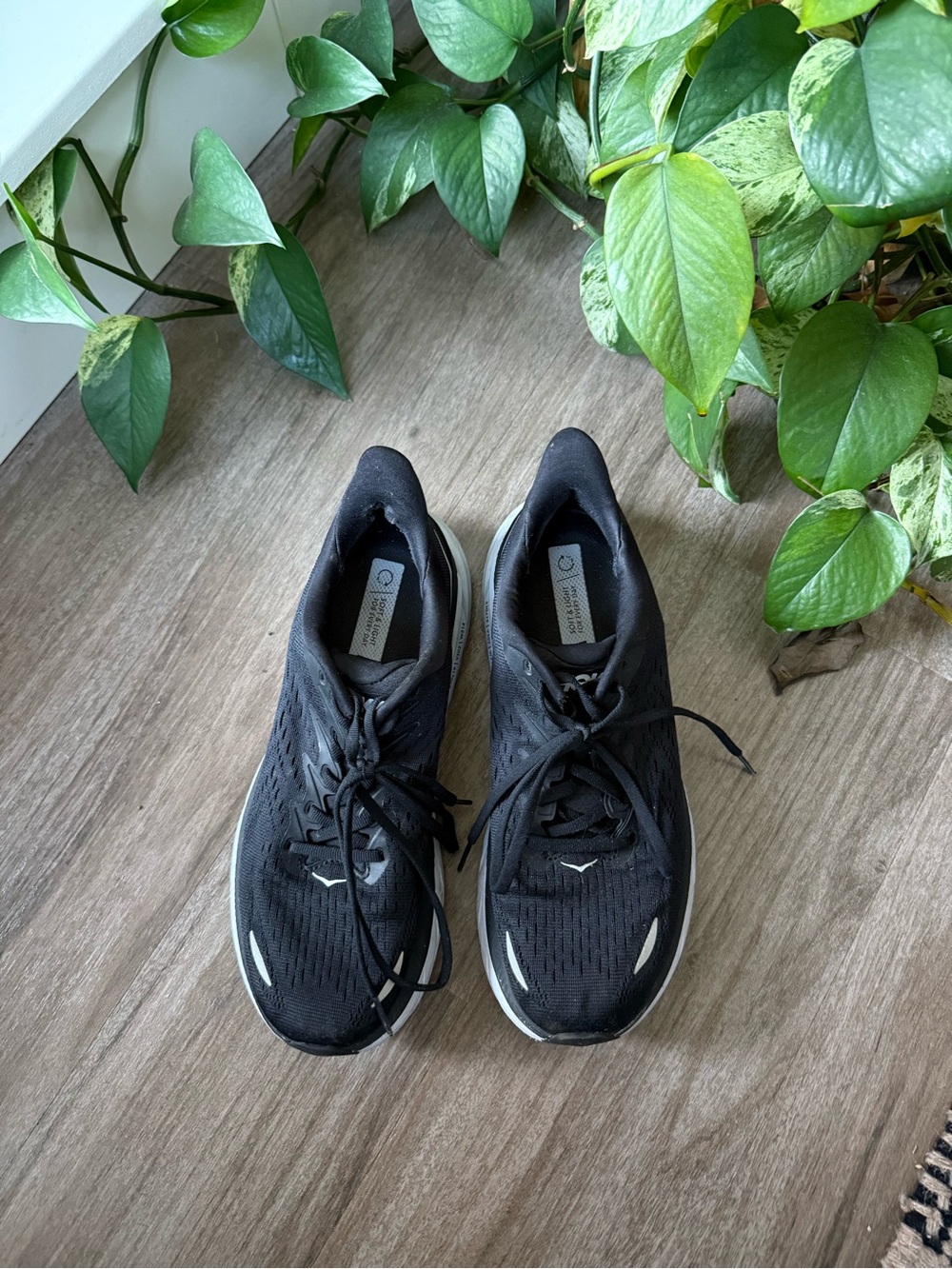 Hoka Black and White Clifton 8 Running Shoes - Picture 5 of 7